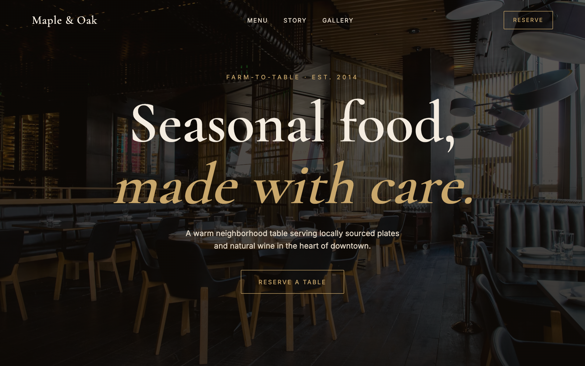 Restaurant and cafe website example